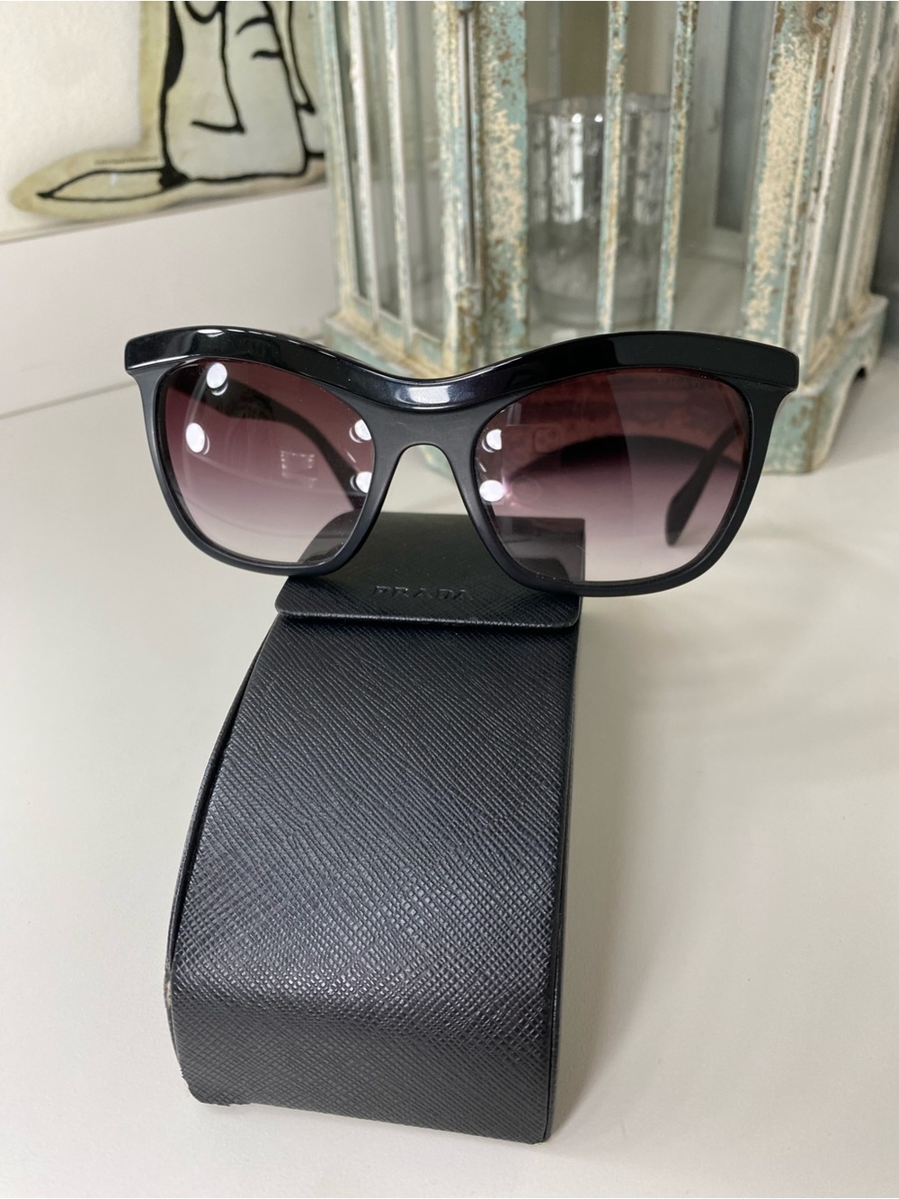 Prada Women's Black Sunglasses with Gradient Violet Lenses